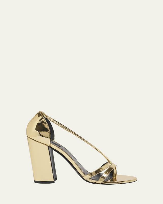 Metallic Leather Dual-Strap Block-Heel Sandals
